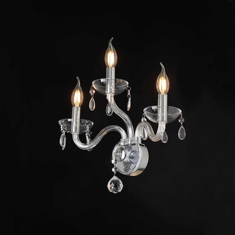 ^ PHASING OUT WALL LUMINAIR 3XE14 CLEAR CRYSTAL + CHROME METAL 38X40CM TULIA BLK82043WCC