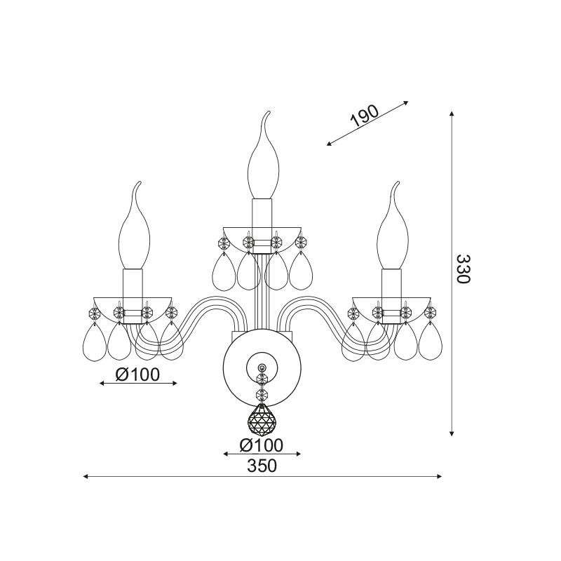 ^ PHASING OUT WALL LUMINAIR 3XE14 TINT CRYSTAL + CHROME METAL 38X40CM TULIA BLK82043WSGC