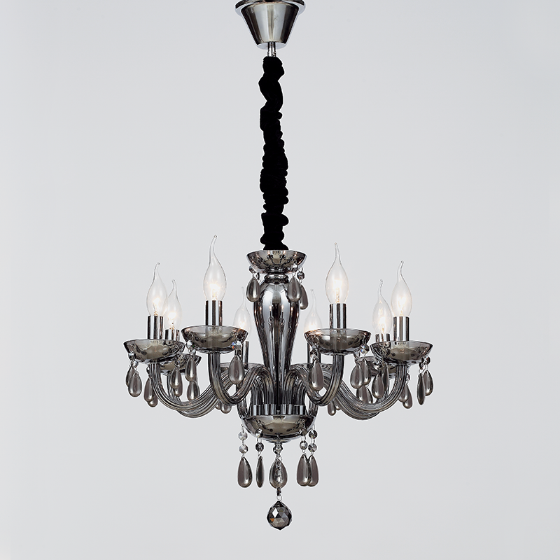 ^ PHASING OUT PENDANT LUMINAIR 8XE14 TINT CRYSTAL + CHROME METAL Φ49×Η168CM TULIA BLK82048PSGC