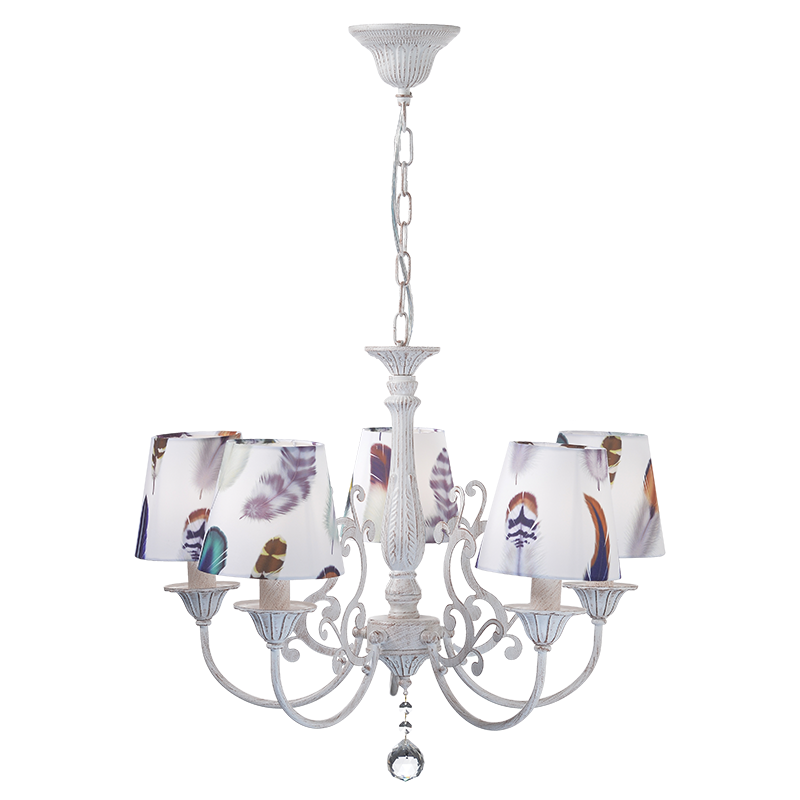 ^ PHASING OUT PENDANT 5ΧΕ14 METAL WHITE PURPLE+SHADE FEATHERS Φ60ΧΗ93CM ZIZEL EG169885PP