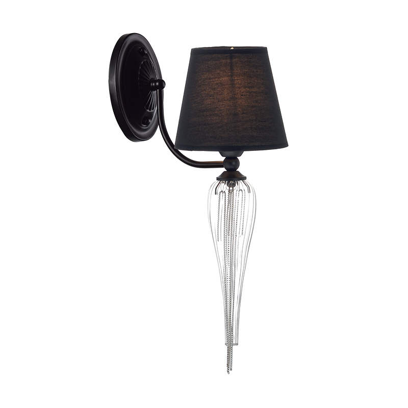 ^ PHASING OUT WALL LUMINAIR 1ΧΕ14 METAL BLACK+SHADE+GLASS+CHROME CHAIN 25Χ15Χ52CM PALERMO EG170301WBCH