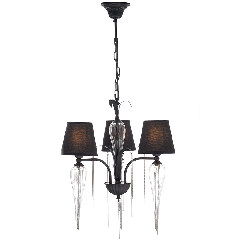 ^ PHASING OUT PENDANT 3ΧΕ14 METAL BLACK+SHADE+GLASS+ CHROME CHAIN Φ53ΧΗ102CM PALERMO EG170303PBCH