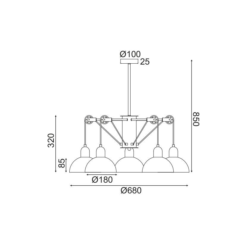 ^ PHASING OUT PENDANT LUMINAIRE 5XE14 GREY/WHITE METALLIC D68XH85CM CEZANNE EG5795P58G