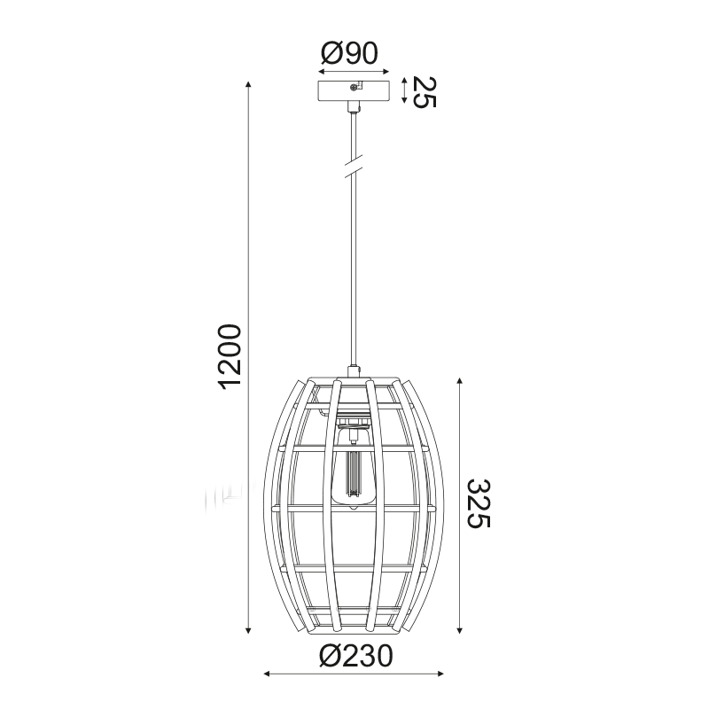 ^ PHASING OUT PENDANT LUMINAIRE 1ΧΕ27 WOOD & BLACK METAL Φ23ΧΗ120CM ZULU GN36231PW