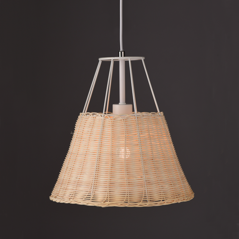 ^ PHASING OUT PENDANT LUMINAIRE 1XE27 RATTAN + WHITE METALLIC D30XH120CM ZORBAS GN60P130WH
