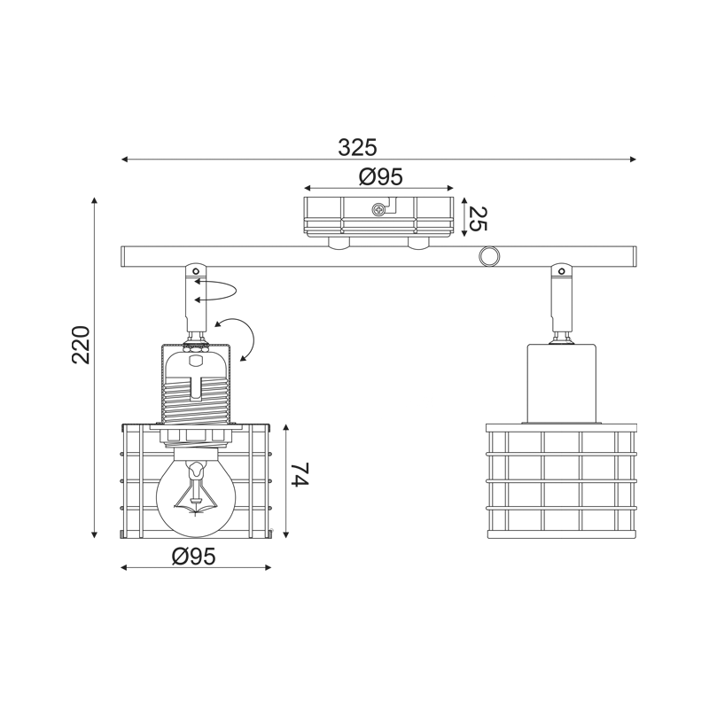 ^ PHASING OUT WALL MOUNTED LUMINAIRE 2ΧΕ27 METALLIC CEMENT SHADE 32Χ10Χ20,8CM DUBLIN GN732CCE