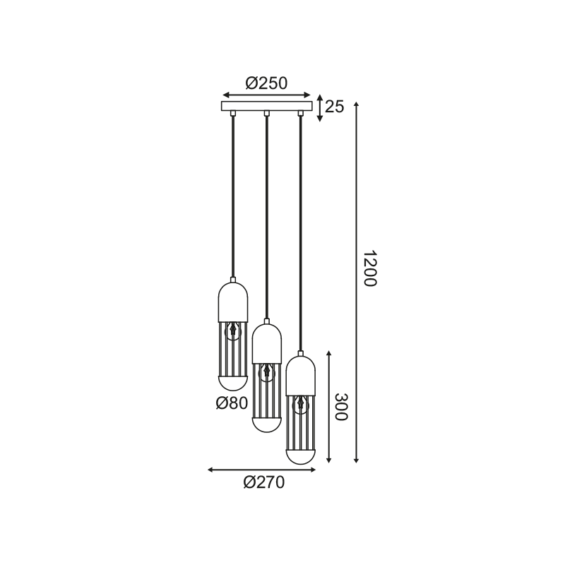 ^ PHASING OUT PENDANT LIGHTING 3XE27 WHITE METALLIC D27XH120CM LAB HM173P27WH