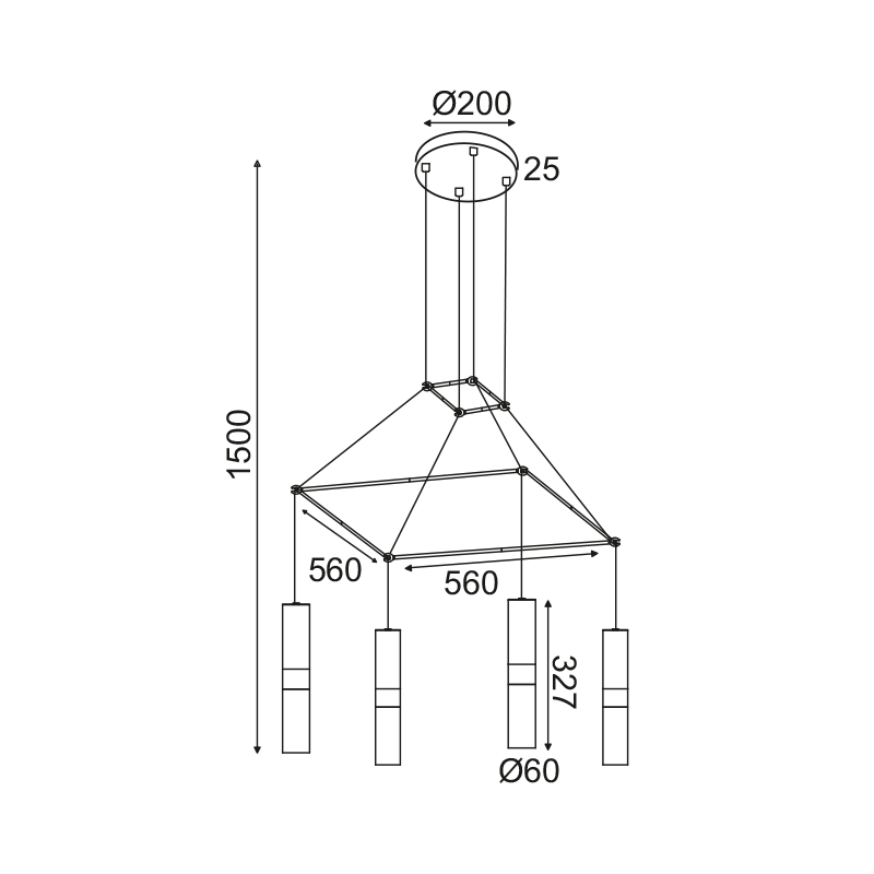 ^ PHASING OUT PENDANT LIGHTING 4XGU10 WHITE METALLIC 56X56XH150CM DA VINCI HM854P56WH