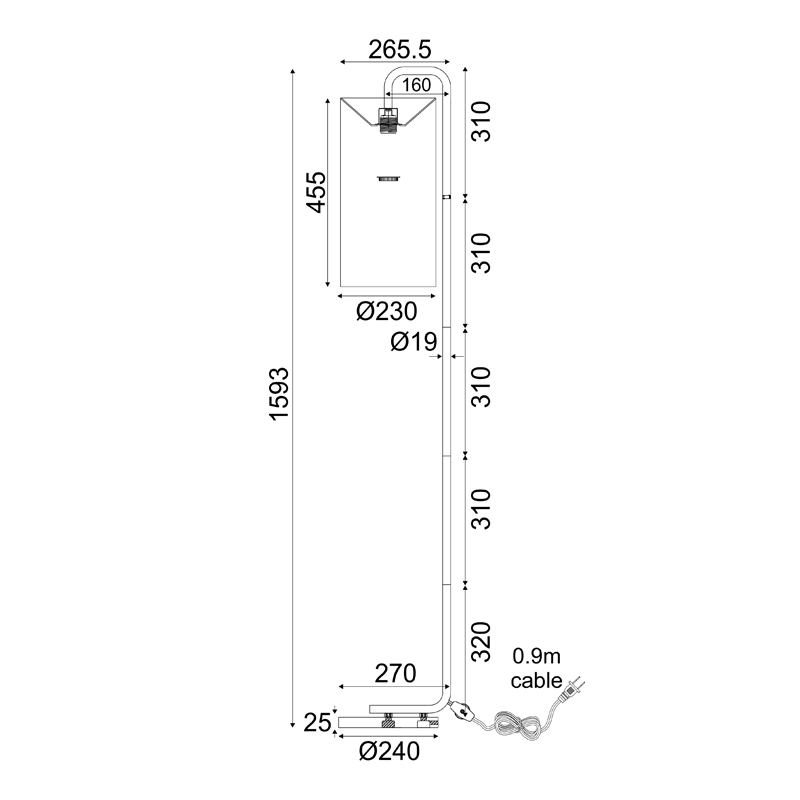 FLOOR LUMINAIRE 1XE27 OSAKA GOLD METAL+WHITE SHADE-MARBLE IP20 26,5X23XH160CM ML121811F