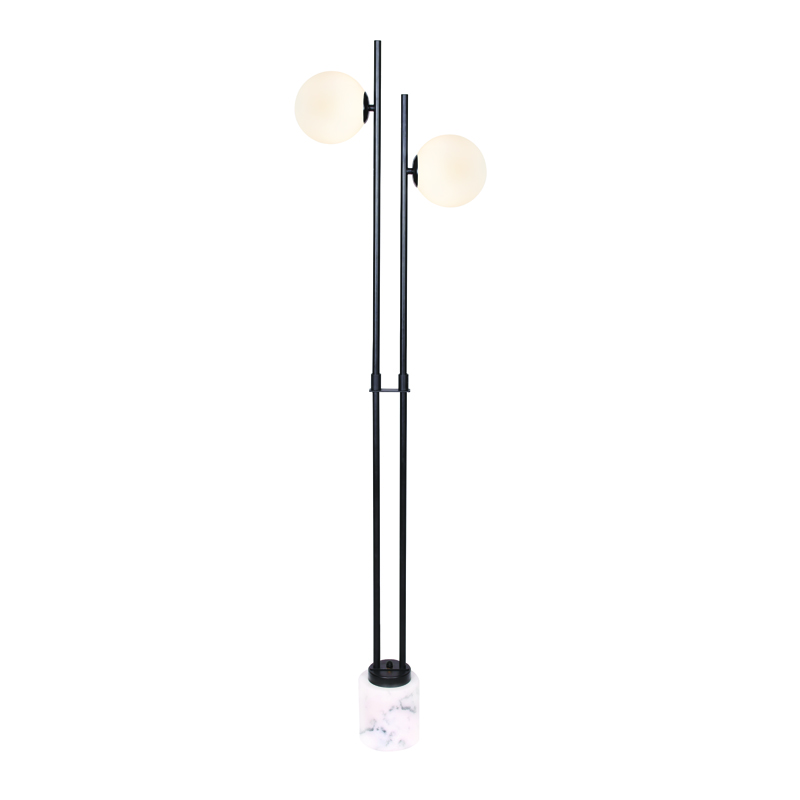 FLOOR LUMINAIRE 2ΧΕ14 QUADRO BLACK METAL+ WHITE GLASS-MARBLE IP20 40X15XH157CM ML127022FBK