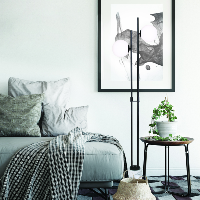 FLOOR LUMINAIRE 2ΧΕ14 QUADRO BLACK METAL+ WHITE GLASS-MARBLE IP20 40X15XH157CM ML127022FBK
