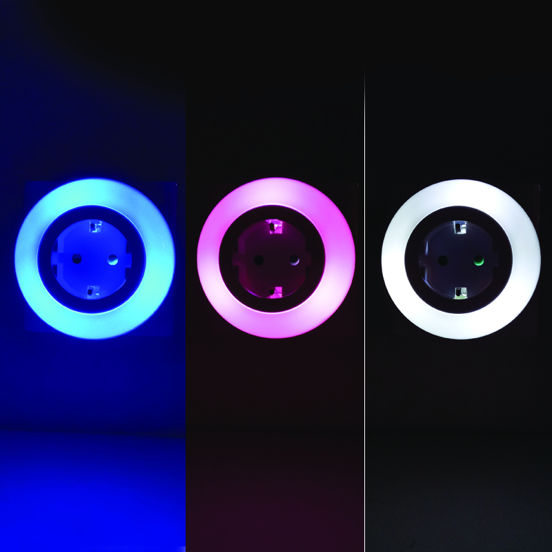 LED NIGHT LAMP 0,5W WITH SOCKET, SENSOR, WHITE/BLUE/RED LIGHT, WHITE PLASTIC 230V IP20 SF09LED