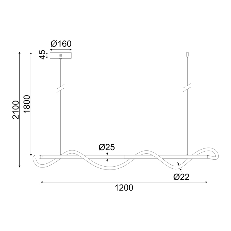 ^PENDANT LAMP LED 36W 3000K 2000LM WAVE BLACK METAL IP20 120Χ6XΗ215CM ZM36LEDP120BK