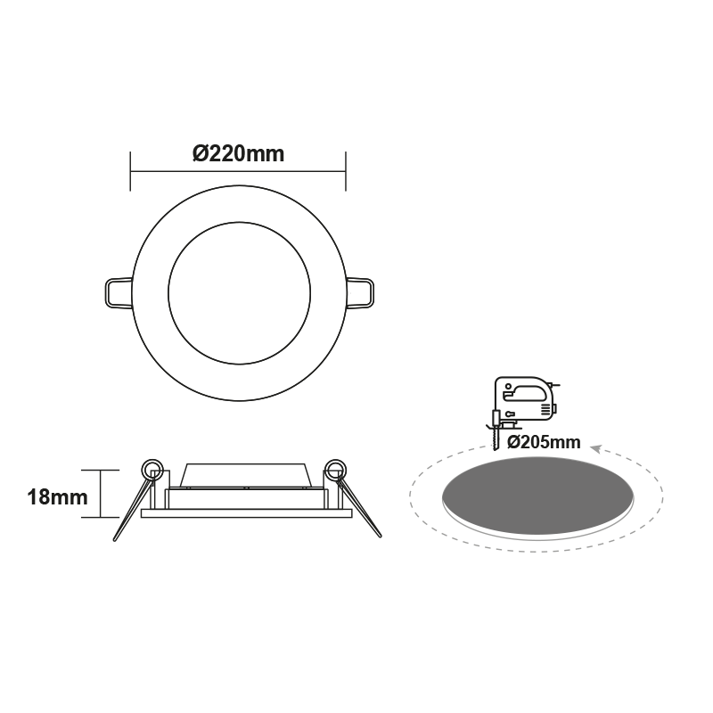 LED PANEL WHITE ROUND 22W 4000K 2350Lm  Φ220 230V AC Ra80 KIRON2240RW