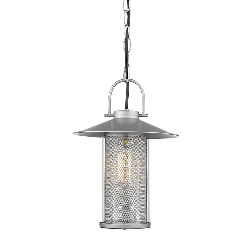 ^PAINTED SILVER PENDANT LUMINAIRE ROSSA 1XE27 IP44 WITH GRID & CLEAR GLASS ROSSA1PPS