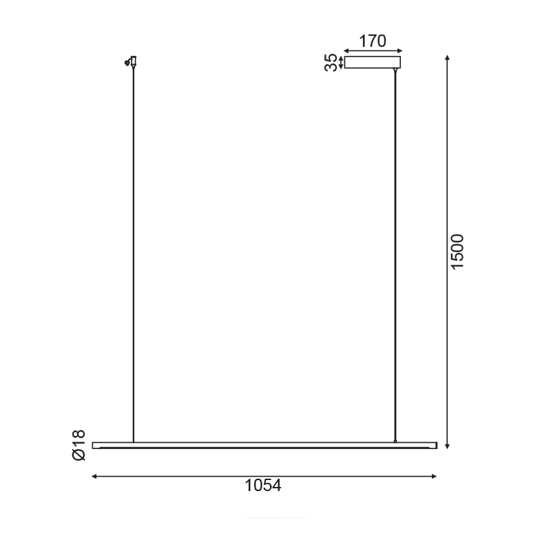 ^PENDANT LIGHTING LED 18W 3000K 1440LM BLACK ALUMINUM TOUCH DIMMER 105Χ1,8ΧΗ150CM AVENUE ZM16LEDP105BK