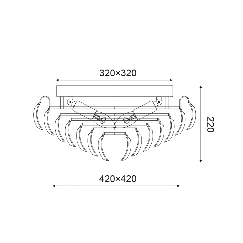 ^L/F CEILING 4ΧΕ14 CRYSTAL+CHROME METAL 40Χ40ΧΗ20CM VICA VICA404C