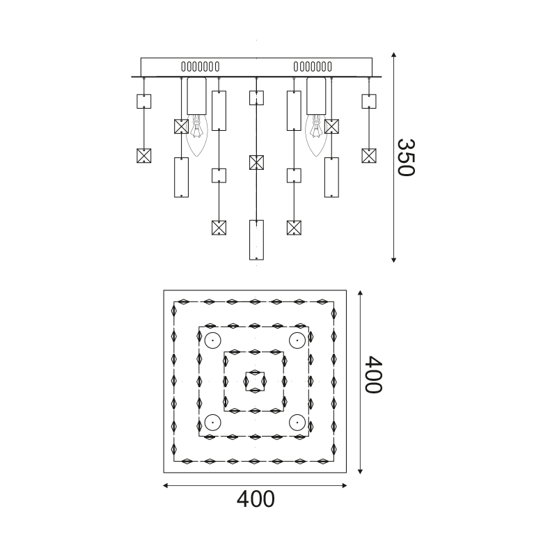 ^L/F CEILING 4XE14 CHROME METAL 40X40XH32CM SOMER SOMER404C
