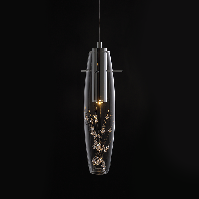 ^ PHASING OUT PENDANT LED 1X3W 3000K GLASS + COLOR METAL + CRYSTAL Φ10ΧΗ100CM VANI VANI103LEDP