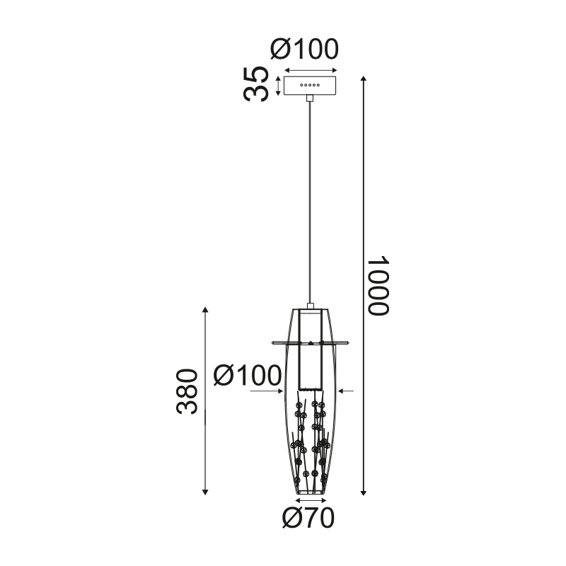 ^ PHASING OUT PENDANT LED 1X3W 3000K GLASS + COLOR METAL + CRYSTAL Φ10ΧΗ100CM VANI VANI103LEDP