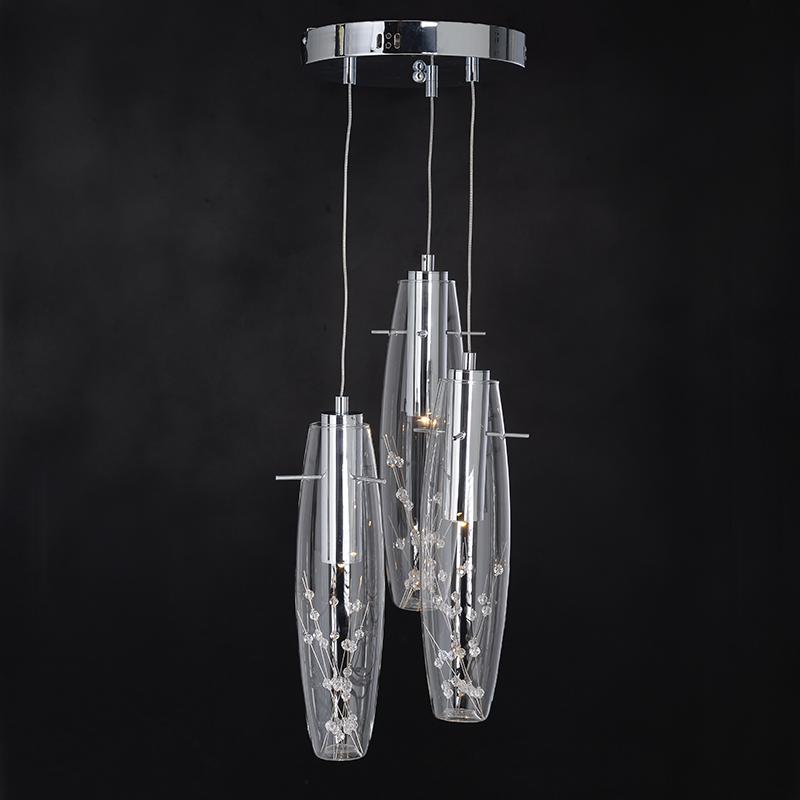^ PHASING OUT PENDANT LED 3X3W 3000K GLASS + COLOR METAL + CRYSTAL Φ30ΧΗ100CM VANI VANI309LEDP