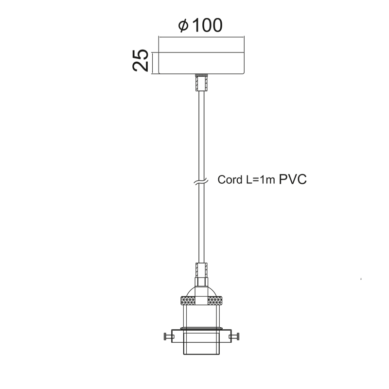 LAMP HOLDER with 3 SCREWS & CABLE 1 Χ Ε27 BRASS KSCDA01
