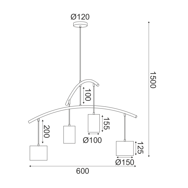 ^PENDANT LUMINAIRE LED 4ΧΕ27 METAL BLACK+ LEATHER Φ60XH150CM ESCALA DCR39219