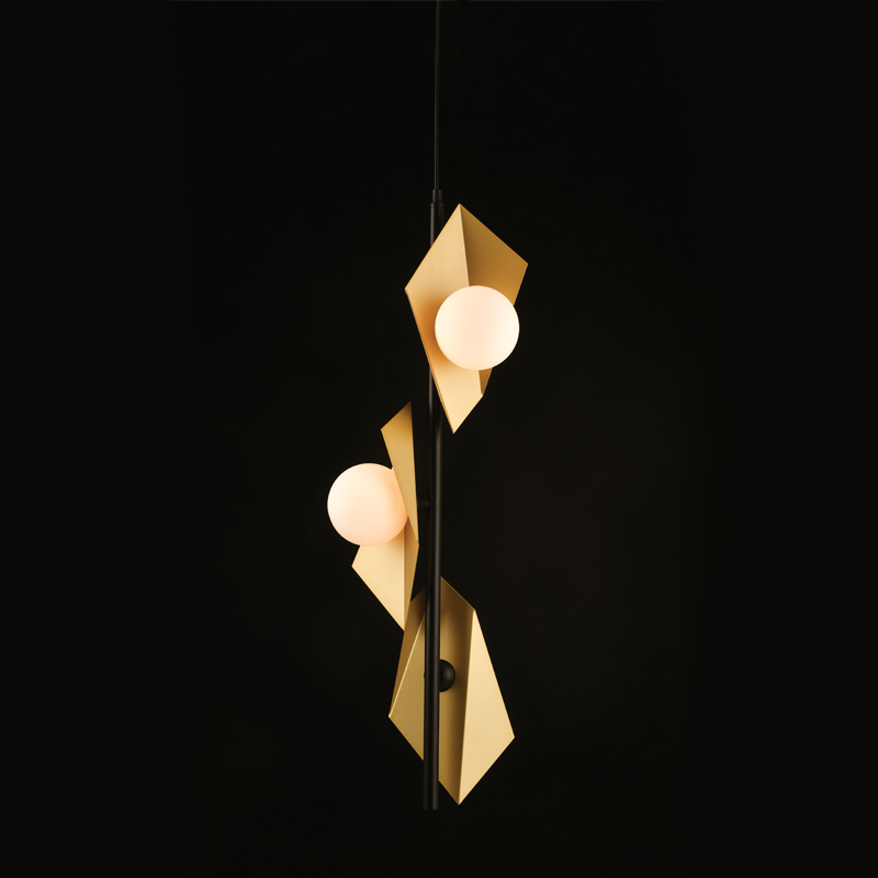 ^PENDANT LIGHTING 3ΧG9 GOLD/BLACK METAL+ GLASS 26Χ26ΧΗ150CM POLYGON HL42593P26BG ^PENDANT LIGHTING 3ΧG9 GOLD/BLACK METAL+ GLASS 26Χ26ΧΗ150CM POLYGON HL42593P26BG