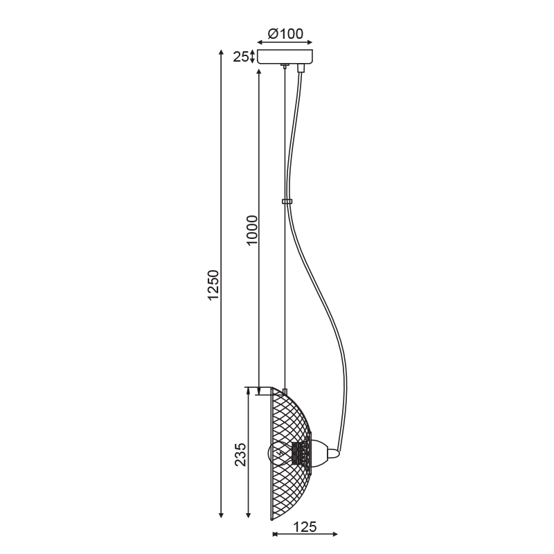 ^PENDANT LIGHTING 1ΧE27 BLACK METAL 24Χ13ΧΗ125CM KOBE HL45841P24B