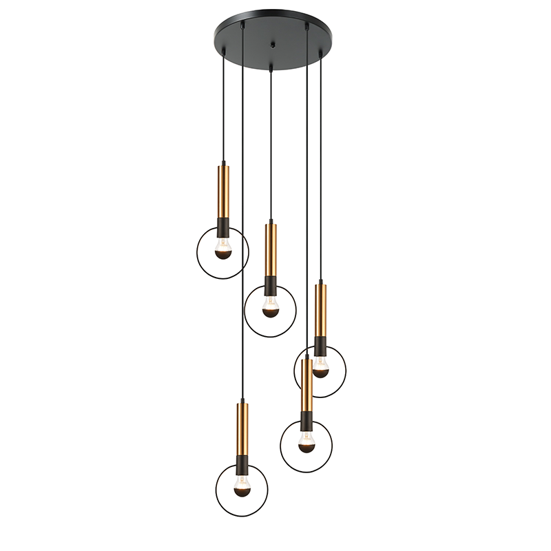 ^PENDANT LIGHTING 5ΧΕ27 BRASS/BLACK METAL D53ΧΗ176CM MIRACOLO HL39975P53BB ^PENDANT LIGHTING 5ΧΕ27 BRASS/BLACK METAL D53ΧΗ176CM MIRACOLO HL39975P53BB