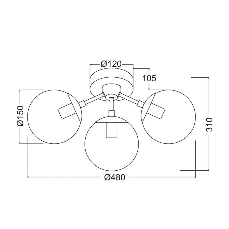 CEILING 3XE14 METAL BLACK+ TINTED GLASS BOMBAY OD807003C