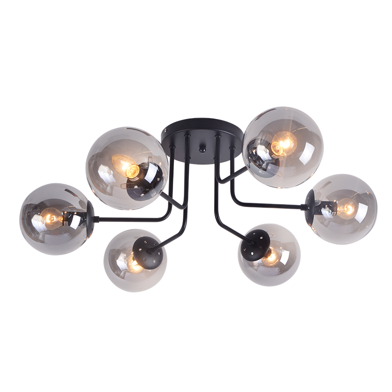 CEILING 6XE14 METAL BLACK+ TINTED GLASS BOMBAY OD807006C