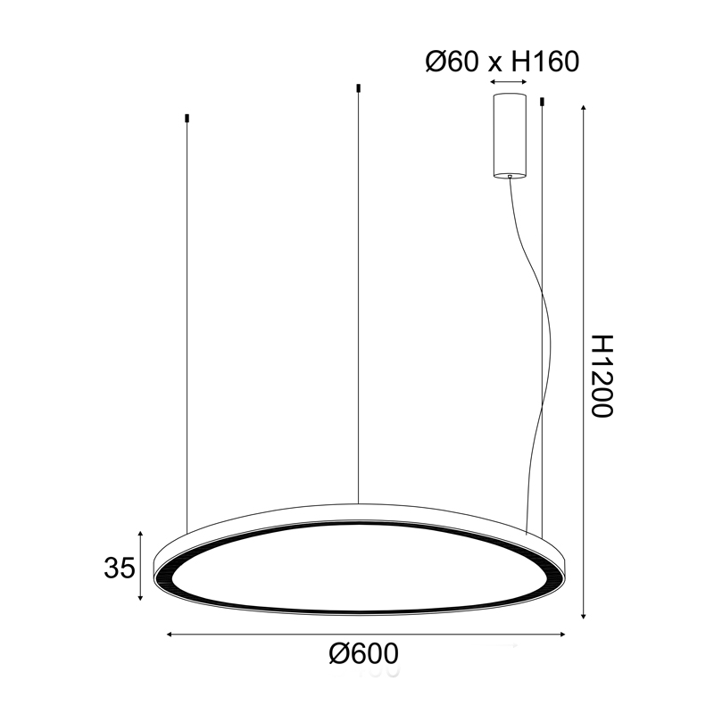 ^PENDANT LIGHTING LED 54W 3000K 4000LM HARMONY BLACK ALUMINUM IP20 D60XH120CM BR97LEDP60BK