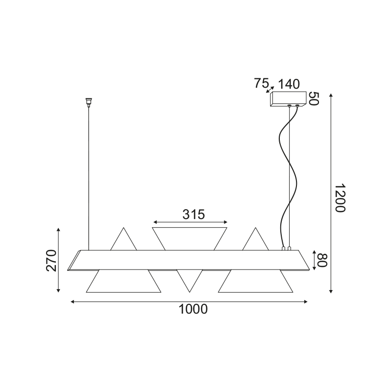 ^ PENDANT LUMINAIRE LED 18W 3000K 1960LM METAL BLACK+ACRYLIC 7,5X100XH120CM ARMSTRONG DCR39215