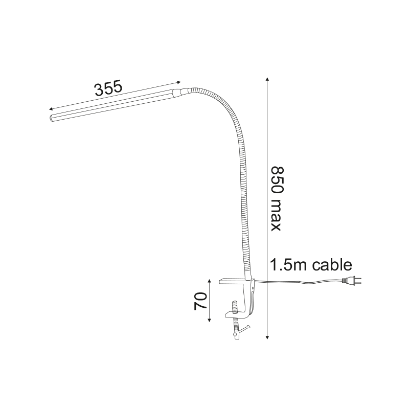 LED DESK LAMP 5W 4000K TOUCH WHITE WITH SPIRAL+CLAMP 230V Η85,5CMmax DELGADO 16055LEDWHC