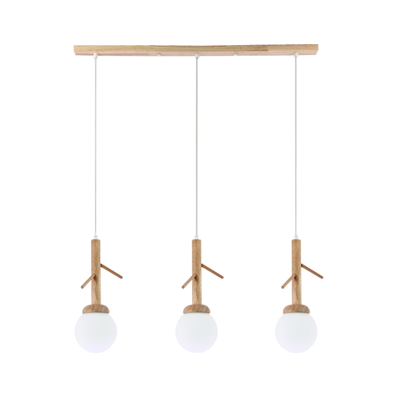 ^PENDANT LIGHTING 3ΧE14 FLORESTA WOOD+ WHITE GLASS 80X15XH180CM EF93573P