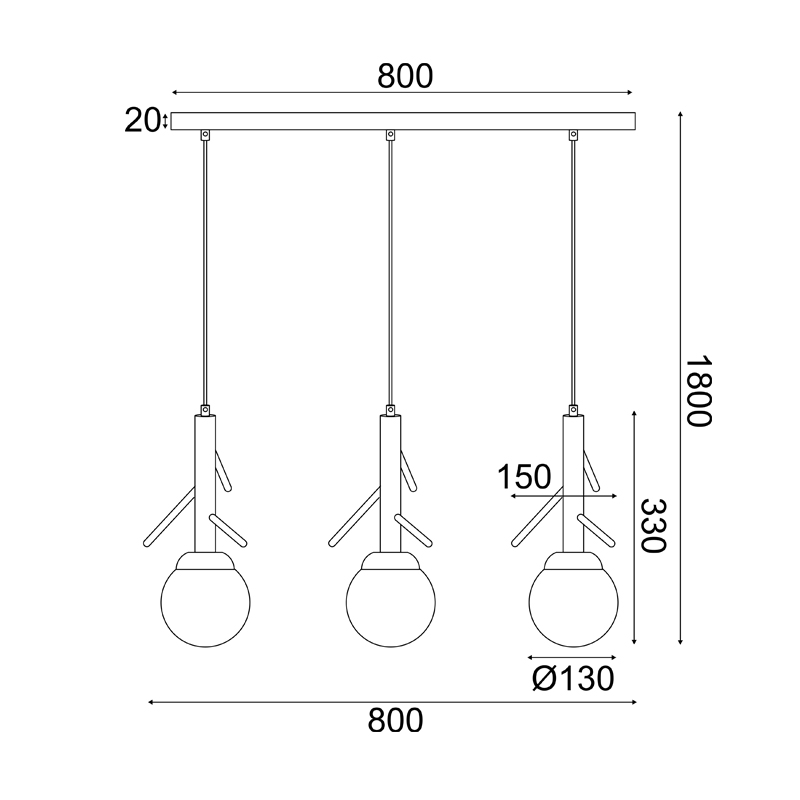 ^PENDANT LIGHTING 3ΧE14 FLORESTA WOOD+ WHITE GLASS 80X15XH180CM EF93573P