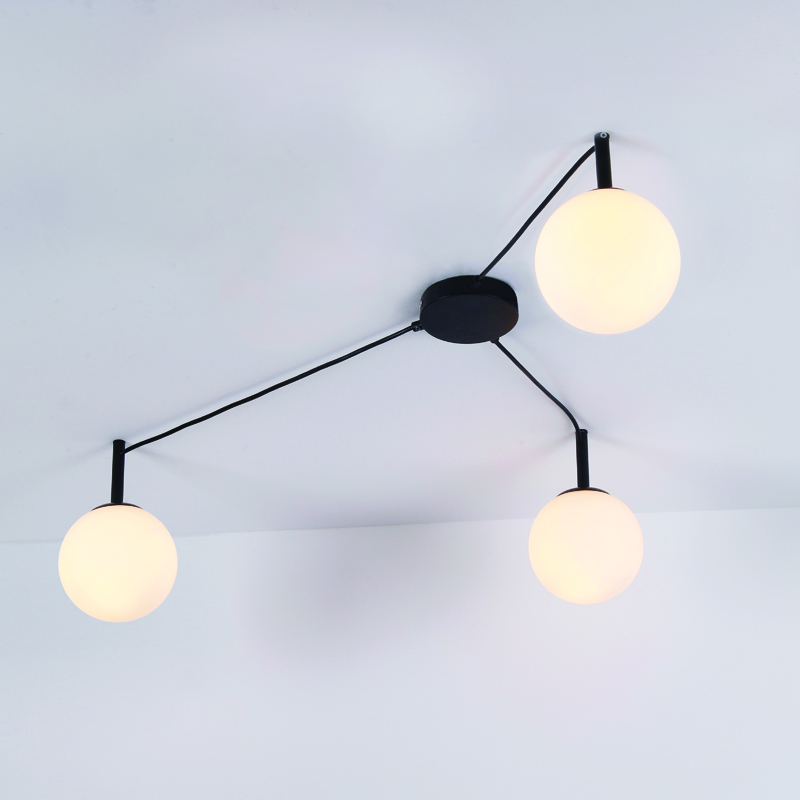 ^CEILING L/F 3ΧE14 TIRAMOLLA BLACK METAL + WHITE GLASS 78Χ72Χ32CM OD94613CB