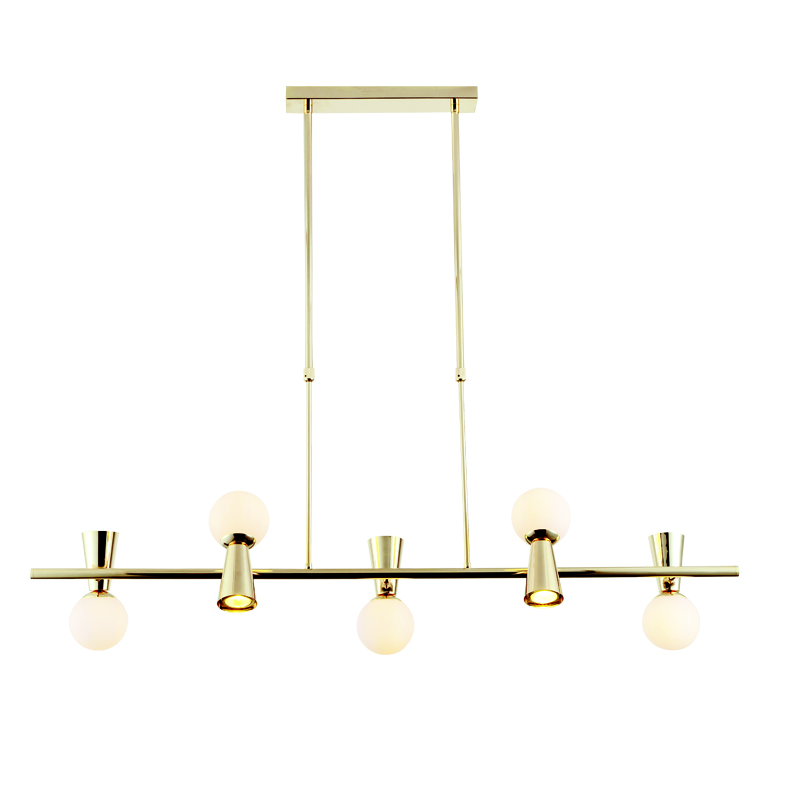 ^PENDANT L/F 5xG9+5xGU10 KIMOLOS GOLD METAL + WHITE GLASS 120Χ26Χ120CM OD94205PG
