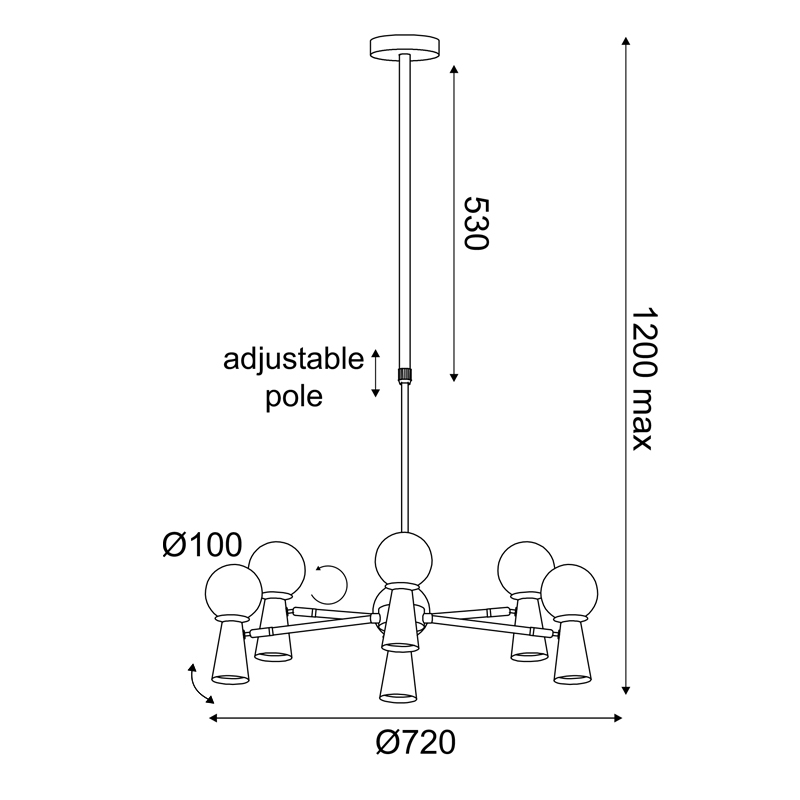 ^PENDANT L/F 6xG9+6xGU10 KIMOLOS BLACK METAL + WHITE GLASS Φ72Χ120CM OD94206PB