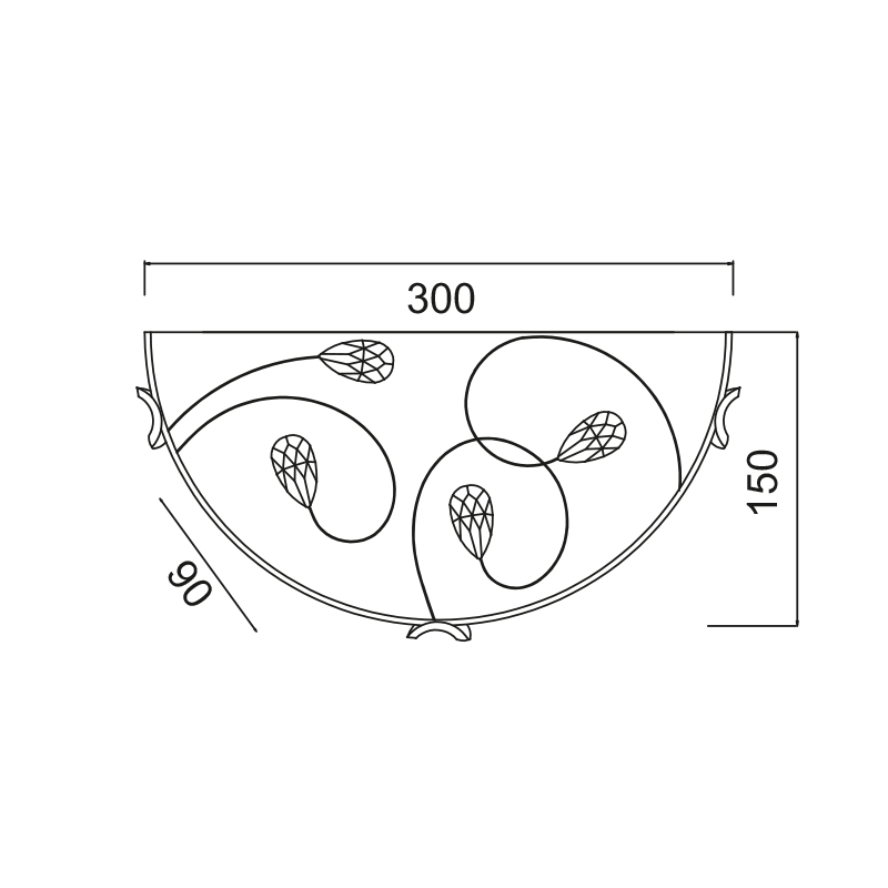 CEILING GLASS+CRYSTAL D30CM 2ΧΕ27 ANYA AD998050