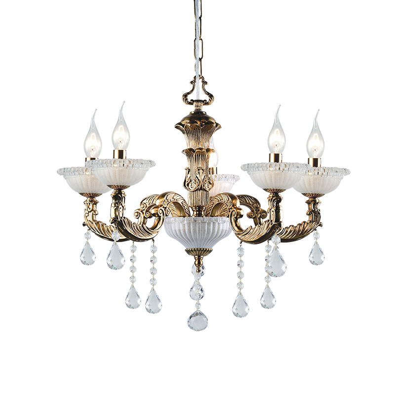 ^ PHASING OUT PENDANT 5ΧΕ14 METAL BRASS+CRYSTAL Φ62ΧΗ97CM ROMANOFF EG166495PBR