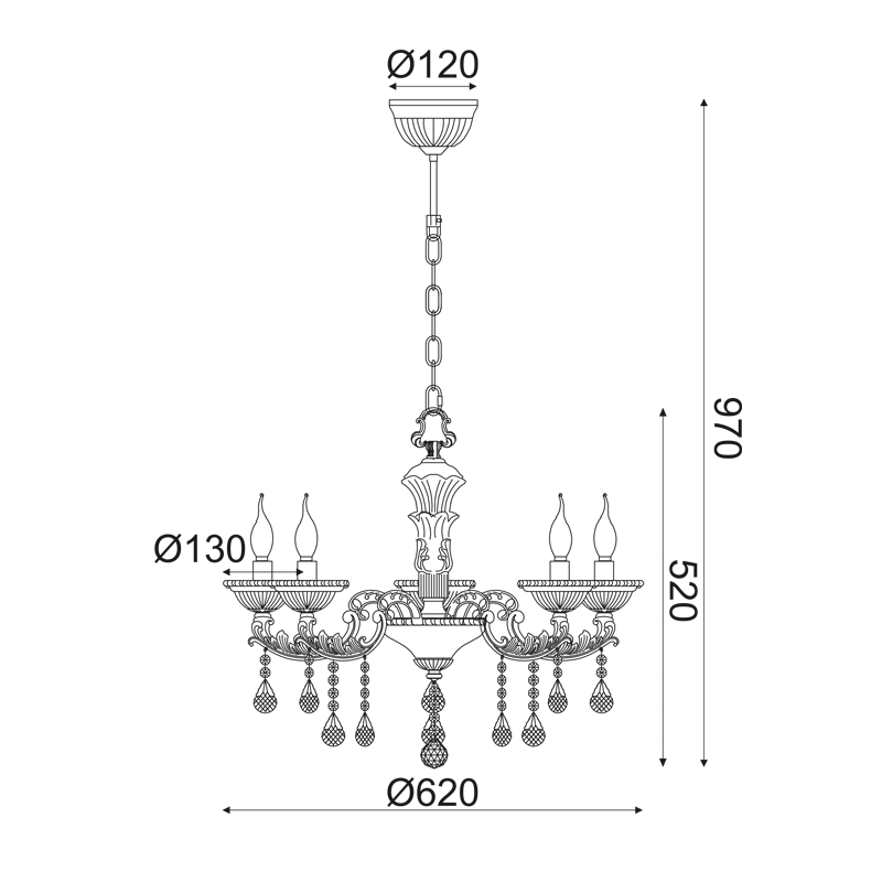 ^ PHASING OUT PENDANT 5ΧΕ14 METAL BRASS+CRYSTAL Φ62ΧΗ97CM ROMANOFF EG166495PBR