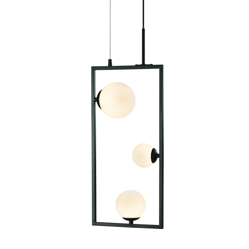 ^PENDANT L/F 3ΧG9 QUADRO BLACK METAL + WHITE GLASS 25Χ12Χ120CM OD91253PB