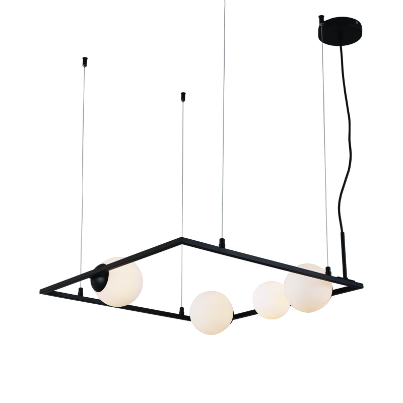 ^PENDANT L/F 4ΧG9 QUADRO BLACK METAL + WHITE GLASS 58Χ58Χ120CM OD91584PB