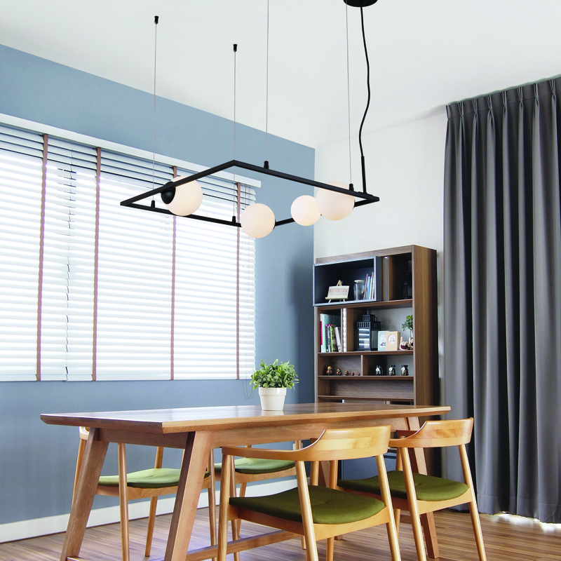 ^PENDANT L/F 4ΧG9 QUADRO BLACK METAL + WHITE GLASS 58Χ58Χ120CM OD91584PB