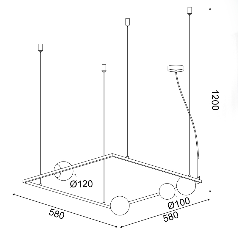 ^PENDANT L/F 4ΧG9 QUADRO BLACK METAL + WHITE GLASS 58Χ58Χ120CM OD91584PB