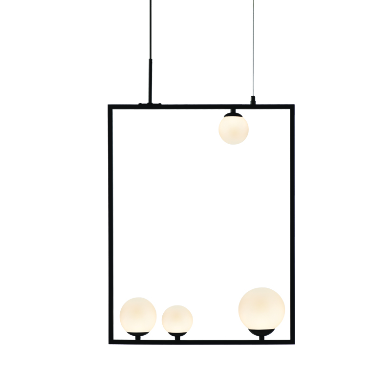 ^PENDANT L/F 4ΧG9 QUADRO BLACK METAL + WHITE GLASS 49Χ12Χ120CM OD91494PB