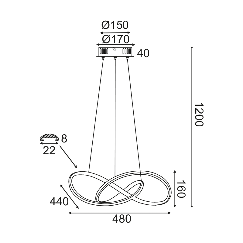 ^PENDANT LIGHTING LED 48W 3000K 2880LM WHITE ALUMINUM 48Χ44XΗ120CM GORDIUS HM92LEDP48WH
