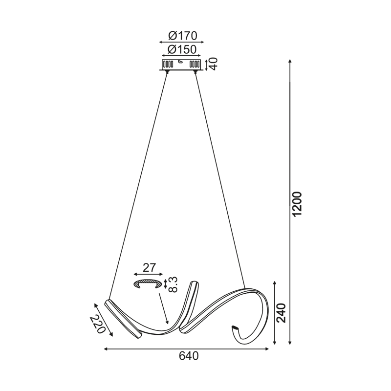 ^PENDANT LIGHTING LED 40W 3000K 2400LM WHITE ALUMINUM 64X22ΧΗ120CM CLEO HM91LEDP64WH